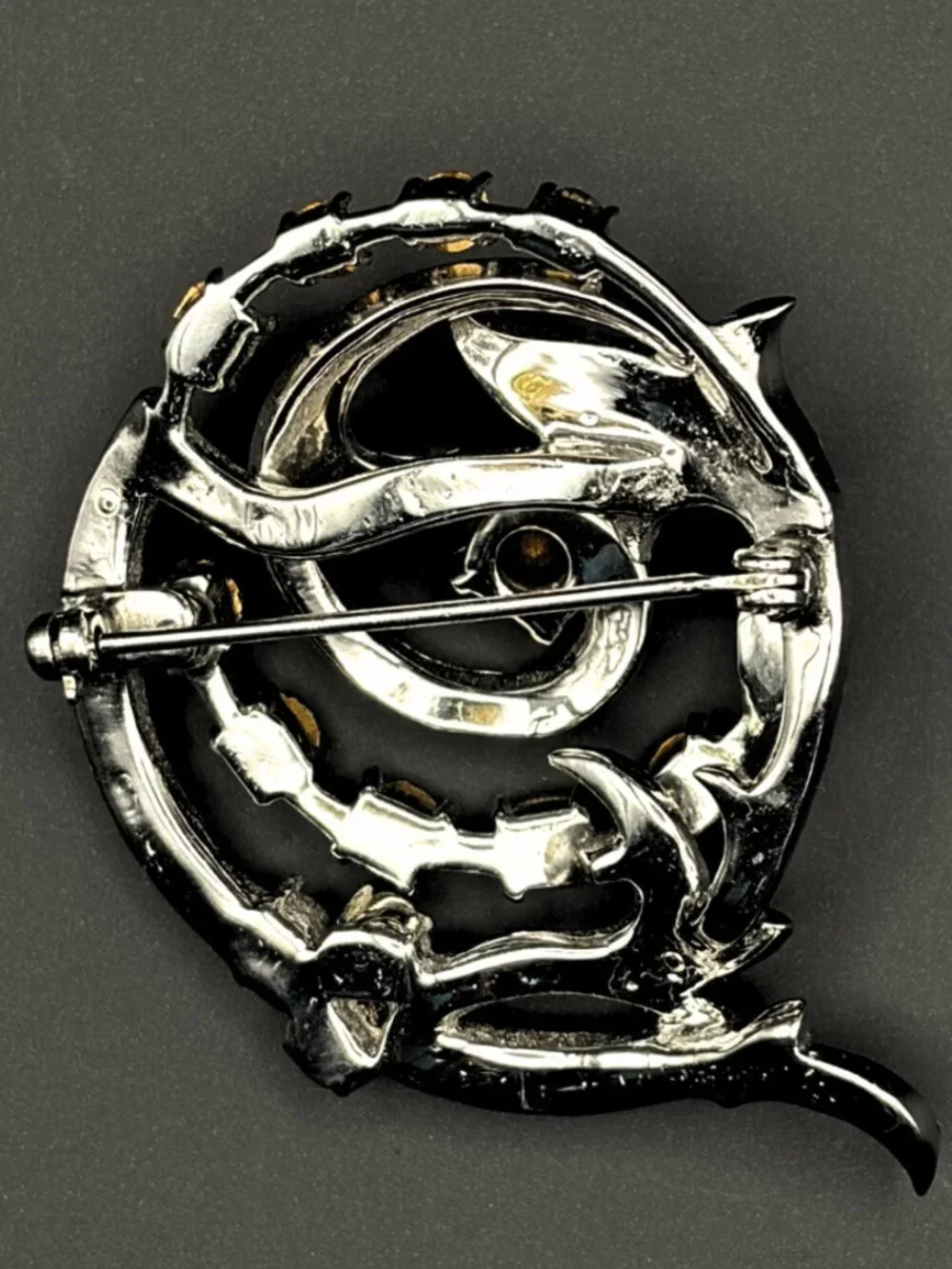 Vintage Crystal Rhinestone Brooch Pin Silver Tone Statement Swirl Jewelry